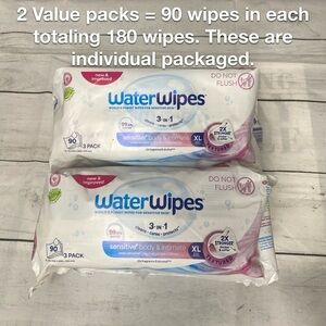 (2) Water Wipes Sensitive Body & Intimate Wipes XL 3-Pack contains 90 Wipes.